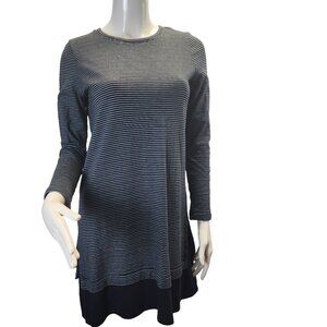 Striped Navy Blue J. Jill Long-Sleeved Cotton Shift Dress Size S
